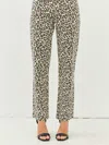 Idem Ditto Liza Leopard Cheetah Print Denim Pants In Cream/brown