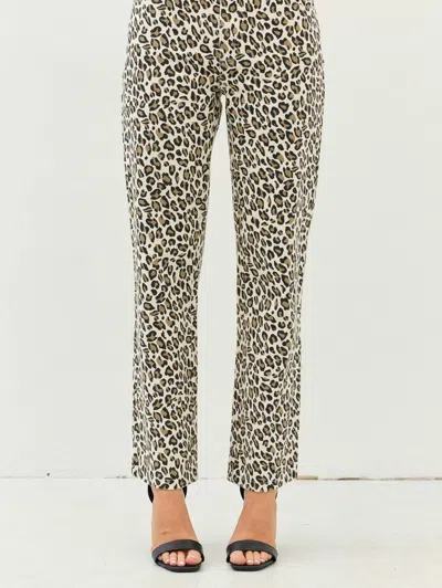 Idem Ditto Liza Leopard Cheetah Print Denim Pants In Cream/brown