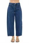 Idem Ditto Mid Rise Barrel Leg Ankle Denim Pants In Washed Blue In Blue