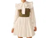 Idem Ditto Mixed Media Ribbon Tie Dress In Off White Olive In Multi