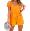 Idem Ditto Puff Sleeve Babydoll Romper In Orange In Orange
