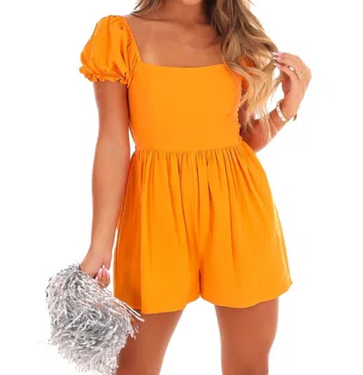 Idem Ditto Puff Sleeve Babydoll Romper In Orange In Multi