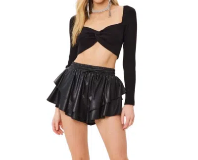Idem Ditto Ribbed Front Knot Sweater Crop Top In Black