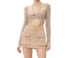 Idem Ditto Ribbed Front Knot Sweater Crop Top In Frappuccino