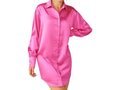 Idem Ditto Satin Shirt Mini Dress In Magenta In Pink