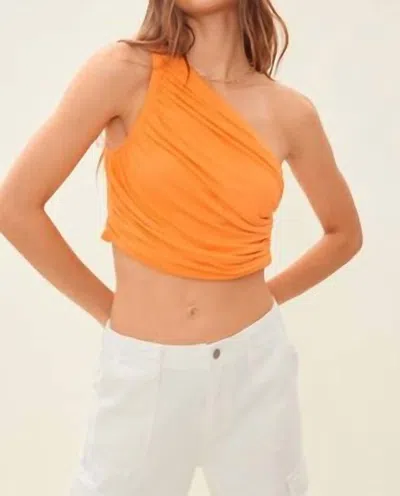Idem Ditto Shirred One Shoulder Crop Top In Bright Orange
