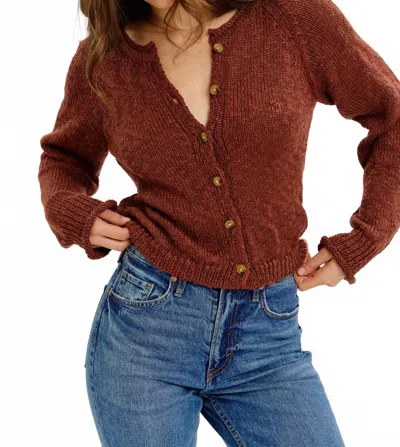 Idem Ditto Slightly Souchy Textured Button-down Cardigan In Cognac In Brown
