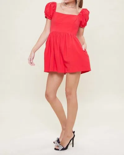 Idem Ditto Square Neck Puff Sleeve Romper In Red