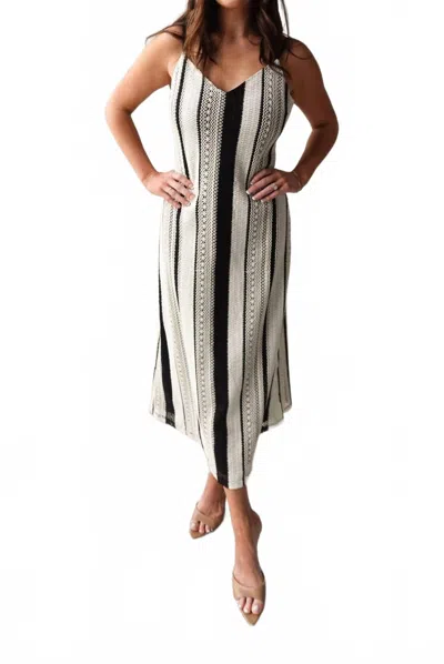 Idem Ditto Stripe Crochet Midi Dress In Cream And Black In White