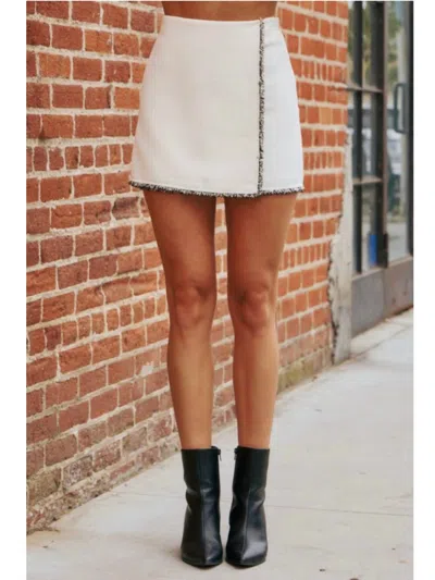 Idem Ditto Tweed Fringe Skirt In Cream In White