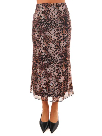 Idem Ditto Uptown Girl Leopard Midi Skirt In Brown