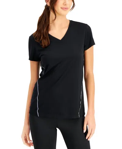 Ideology Active Reflective V-neck T-shirt In Deep Black In Animal Print