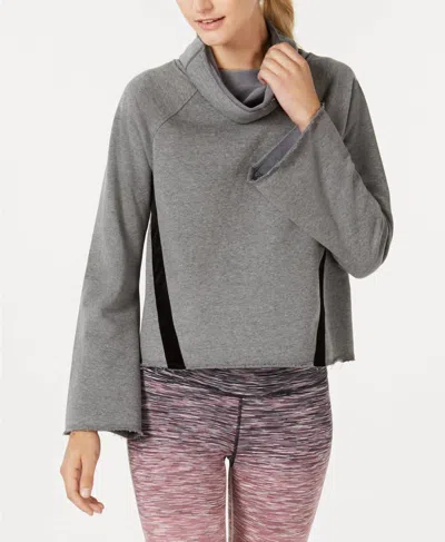 Ideology Activewear Cowl Neck Velour Trim Top In Gray