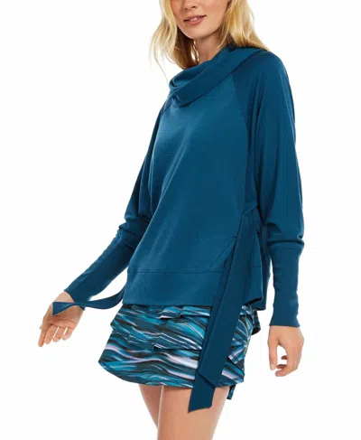 Ideology Activewear Cowlneck Side Tie Sweatshirt In Aquatic Teal In Multi