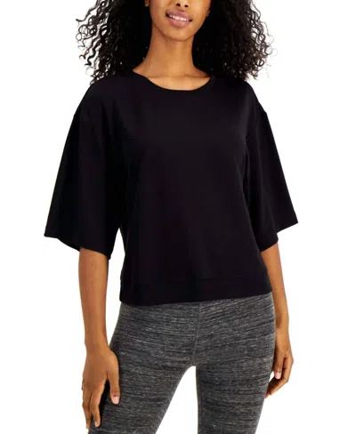 Ideology Activewear Cropped Elbow-sleeve Top In Deep Black