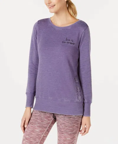 Ideology Activewear Graphic Side Tie Top In Winter Plum In Purple