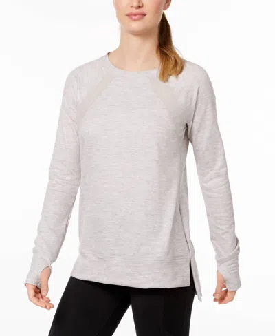 Ideology Activewear Mesh Inset Step Hem Top In Gray Heather In Neutral