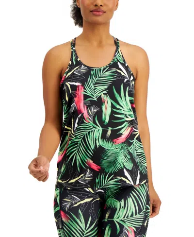 Ideology Activewear Pastel Strappy Tank Top In Palms Black In Multi