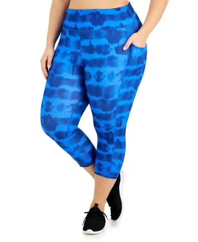 Ideology Activewear Plus Size Tie-dye Cropped Leggings In Tie Dye Cobalt In Blue