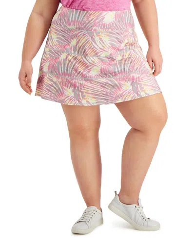 Ideology Activewear Plus Size Tropical-print Tiered Skort In Tropic Fusion In White