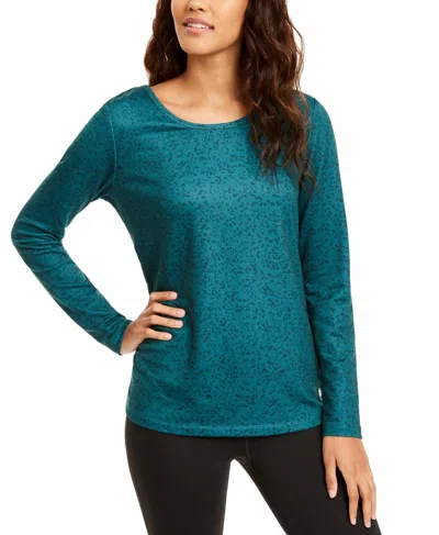 Ideology Activewear Printed Cutout Back Top In Deep Pine In Blue