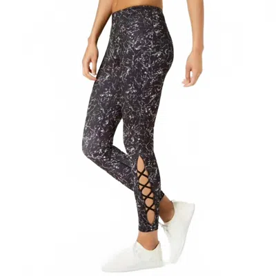 Ideology Activewear Printed Lattice Detail Ankle Leggings In Specked Night In Black