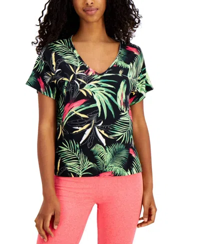 Ideology Activewear Printed T-shirt In Palms Black In Multi