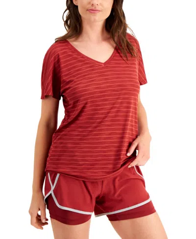 Ideology Activewear Shadow-stripe T-shirt In Fruity Red Pear