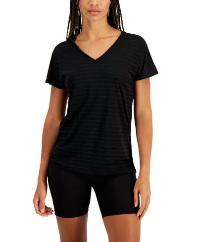Ideology Activewear Shadow-stripe T-shirt In Noir In Black