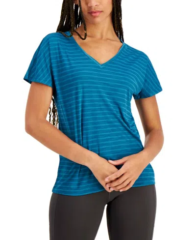 Ideology Activewear Shadow-stripe T-shirt In Zen Teal In Blue