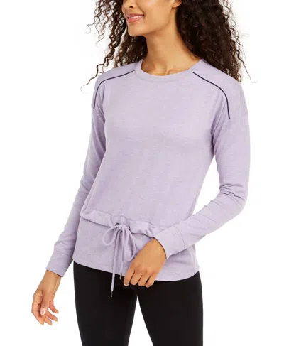 Ideology Activewear Tie Front Ribbed Trim Pullover Top In Purple Heather