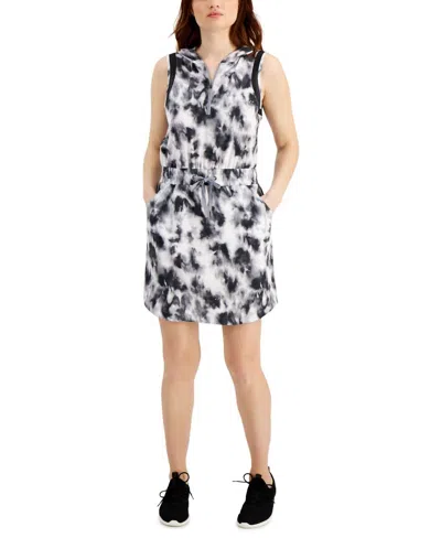 Ideology Activewear Tie-dyed Hoodie Dress In Mid Gray Storm In Multi