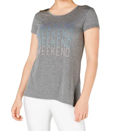 Ideology Activewear Weekend Graphic Split Back T-shirt In Deep Charcoal In Brown
