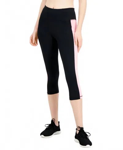 Ideology Activewear Womens Colorblocked Cropped Leggings In Noir Morning Glory In Black