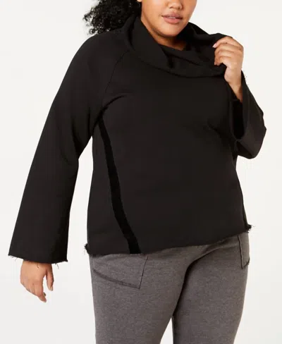 Ideology Cowl Neck Wide Sleeve Striped Top - Plus In Black