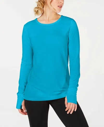 Ideology Crochet Back Long Sleeve Top In Coastal Aqua In Blue