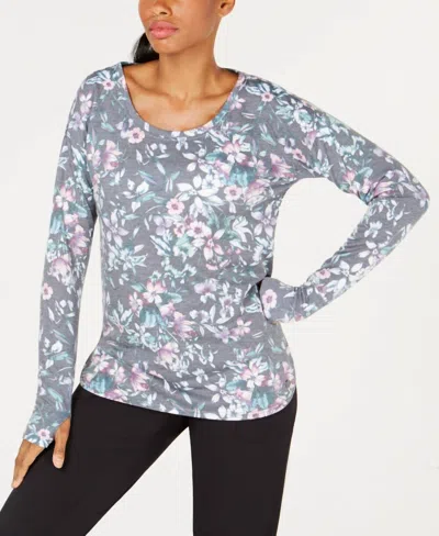 Ideology Floral Print Drop Shoulder Top In Charcoal Blossom In Multi