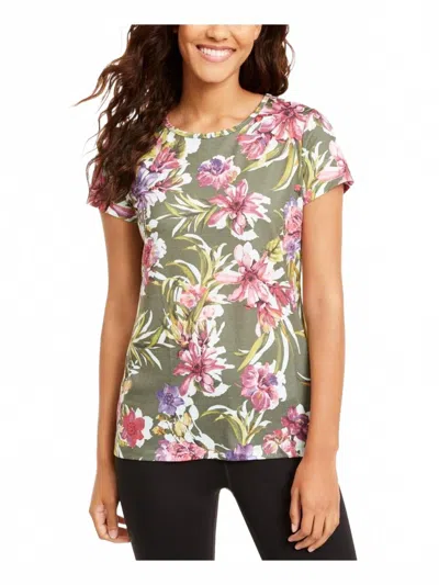 Ideology Floral Print Keyhole Back T-shirt In Dusty Olive In Multi