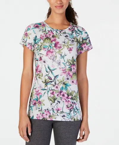 Ideology Floral-print Keyhole-back Top In White Heather