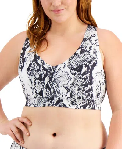Ideology Print Match Set Low-impact Sports Bra In Snake White In Black