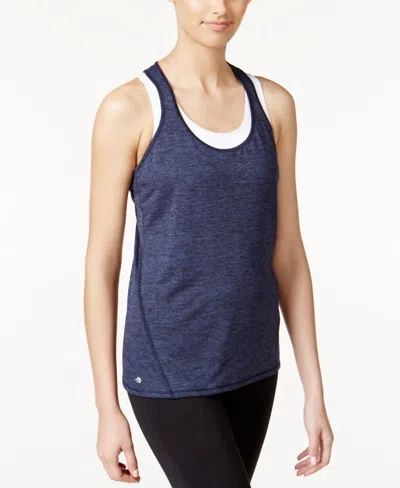 Ideology Racerback Heather Scoop Neck Tank Top In Navy Serenity In Blue