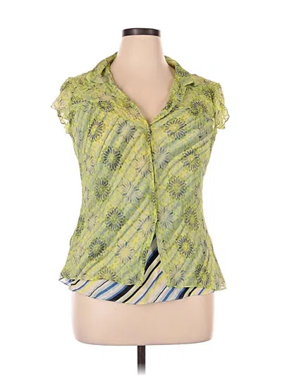 Pre-owned Ideology Short Sleeve Silk Top Green Plunge Neckline Tops