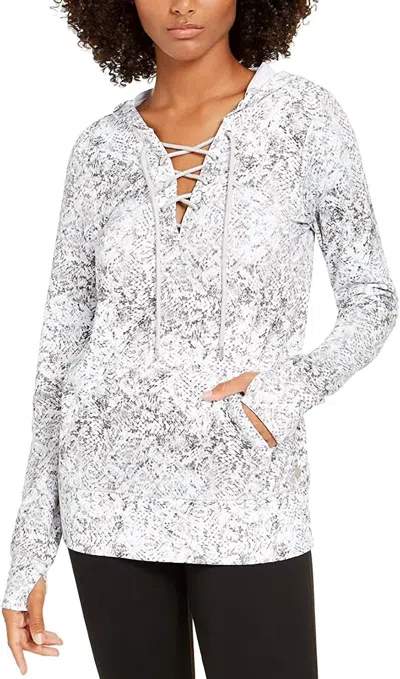 Ideology Snake Print Lace Up Hoodie In White In Multi