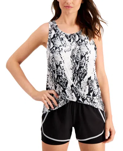 Ideology Snakeskin-print Twist-front Sleeveless Top In White Snake