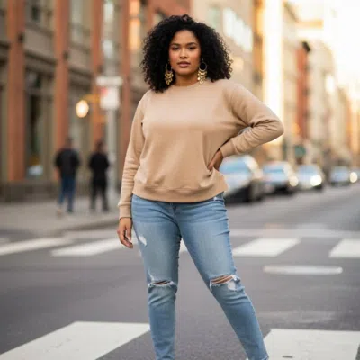 Ideology Solid Crewneck Sweatshirt In Tan In Brown