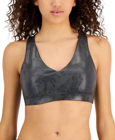 Ideology Strappy Back Low Impact Sports Bra In Spiral Black In Gray