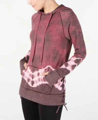 Ideology Tie Dyed Lace Up Thumb Hole Hoodie In Red Passion In Multi