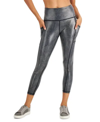 Ideology Women's Active Shine 7/8 Length Leggings In Grey In Gray