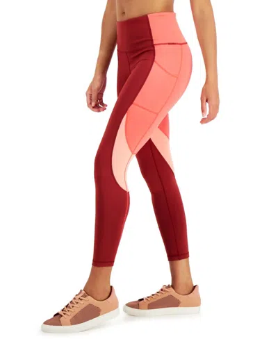 Ideology Women's Activewear Colorblock 7/8 Leggings In Fruity Red Pear