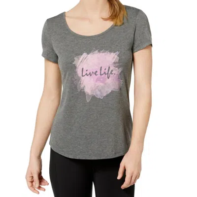 Ideology Women's Activewear Criss Cross Graphic T-shirt In Charcoal Heather In Gray